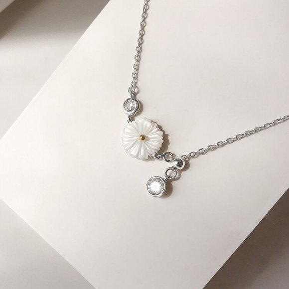 NEW 925 Sterling Silver Shell Diamond Daisy Anklet - Picture 4 of 9